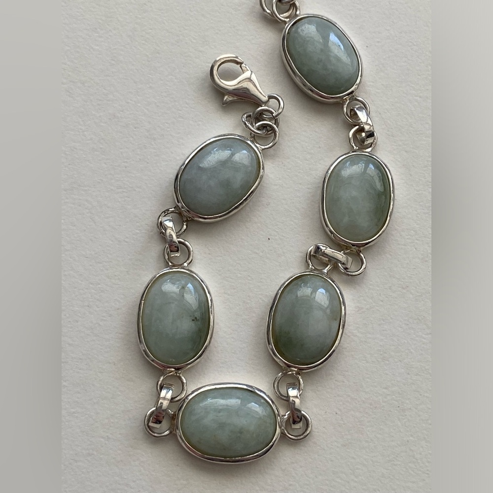 925 sterling bracelet, Green Larimar inlaid stone links, clasp, EUC